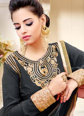 Grey chiffon & silk semi stitched wedding abaya anarkali 2