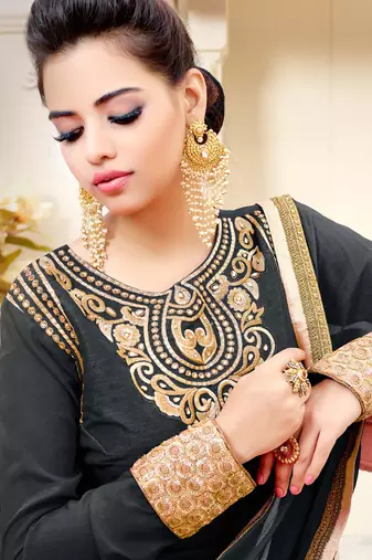 Grey chiffon & silk semi stitched wedding abaya anarkali