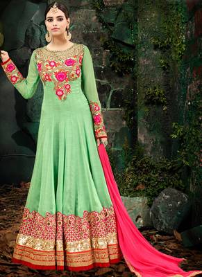 Green georgette semi stitched wedding anarkali suit 1