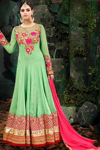 Green georgette semi stitched wedding anarkali suit