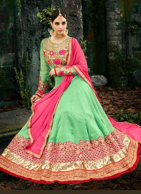 Green georgette semi stitched wedding anarkali suit 2