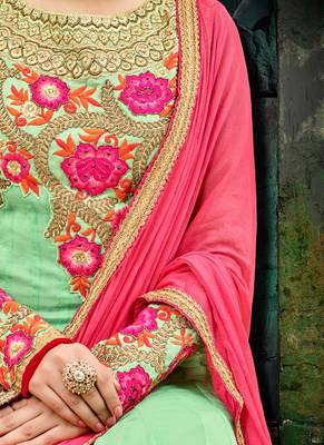 Green georgette semi stitched wedding anarkali suit 3