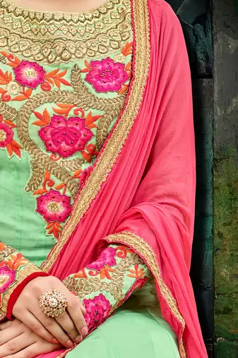 Green georgette semi stitched wedding anarkali suit
