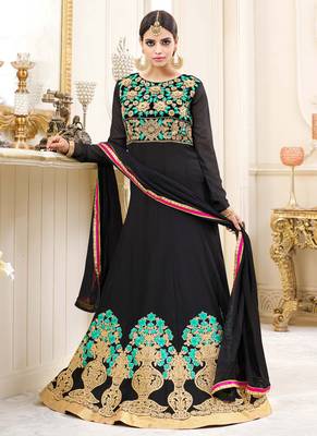 Black georgette semi stitched wedding abaya anarkali 1