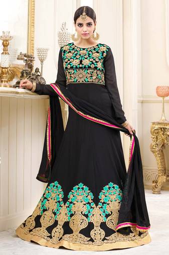 Black georgette semi stitched wedding abaya anarkali