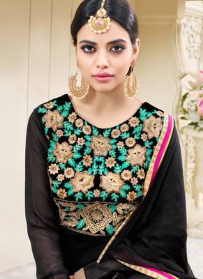 Black georgette semi stitched wedding abaya anarkali 2