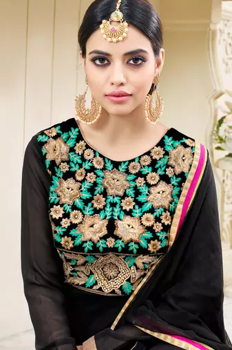 Black georgette semi stitched wedding abaya anarkali