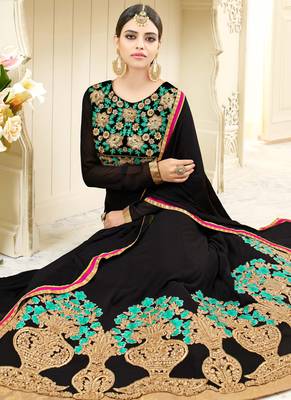 Black georgette semi stitched wedding abaya anarkali 3