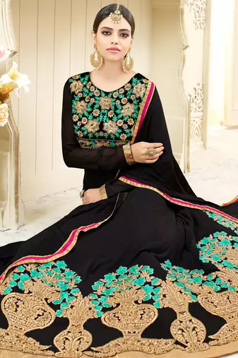 Black georgette semi stitched wedding abaya anarkali