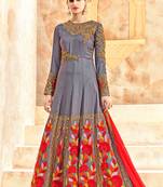 Grey silk semi stitched wedding abaya anarkali