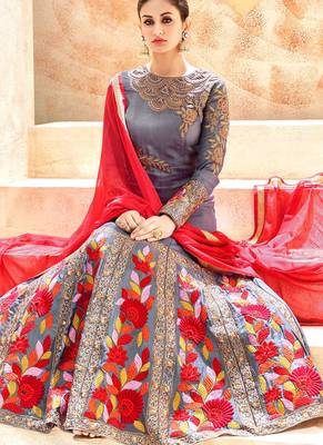Grey silk semi stitched wedding abaya anarkali 2