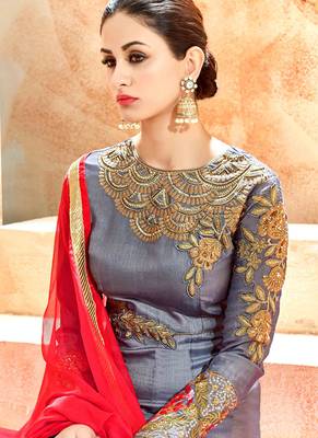 Grey silk semi stitched wedding abaya anarkali 3