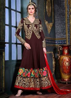 Brown georgette semi stitched wedding floor length anarkali 1