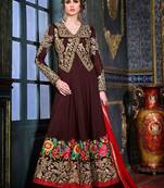 Brown georgette semi stitched wedding floor length anarkali