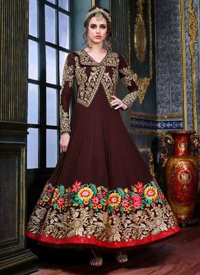 Brown georgette semi stitched wedding floor length anarkali 2