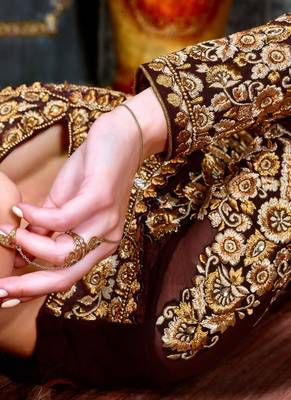 Brown georgette semi stitched wedding floor length anarkali 3