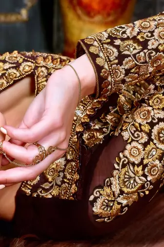 Brown georgette semi stitched wedding floor length anarkali