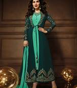 Green georgette semi stitched wedding jacket style salwar kameez