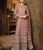 Dusty pink net semi stitched wedding floor length anarkali