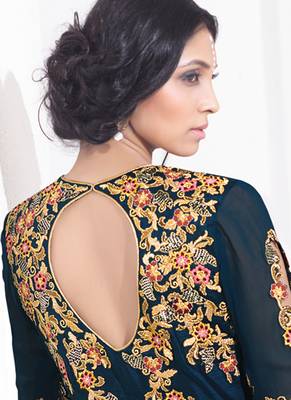 Blue georgette semi stitched wedding gown anarkali churidar 2