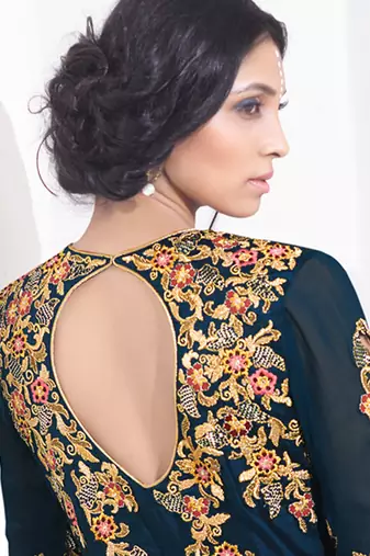 Blue georgette semi stitched wedding gown anarkali churidar