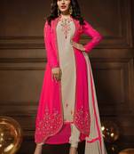 Pink & beige georgette semi stitched party jacket style salwar kameez