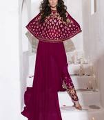 Magenta chiffon & net semi stitched wedding pant crop top kameez