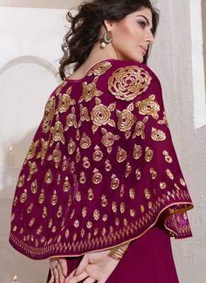 Magenta chiffon & net semi stitched wedding pant crop top kameez 2