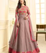 Rose pink raw silk semi stitched wedding anarkali suit