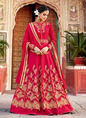 Red silk semi stitched wedding salwar kameez 1