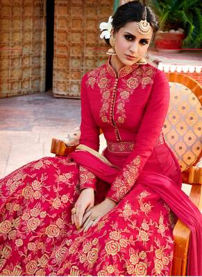 Red silk semi stitched wedding salwar kameez 2