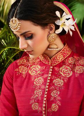 Red silk semi stitched wedding salwar kameez 3