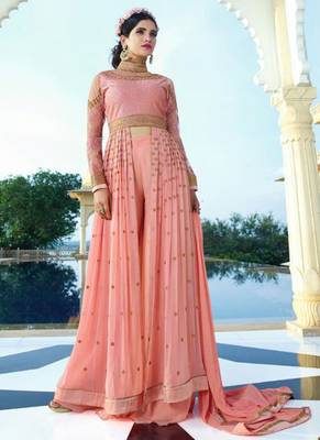 Pink georgette semi stitched wedding salwar kameez 1