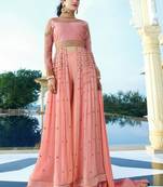 Pink georgette semi stitched wedding salwar kameez