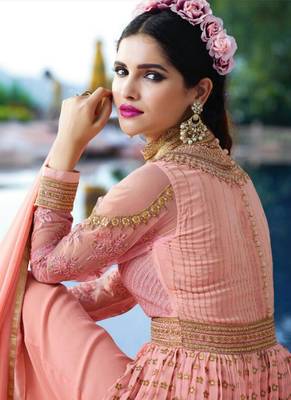 Pink georgette semi stitched wedding salwar kameez 2