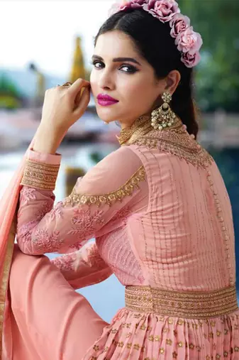 Pink georgette semi stitched wedding salwar kameez