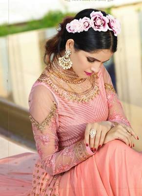Pink georgette semi stitched wedding salwar kameez 3