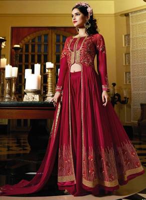 Red georgette semi stitched wedding salwar kameez 1