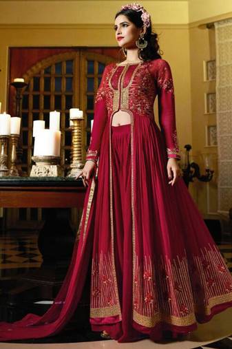 Red georgette semi stitched wedding salwar kameez