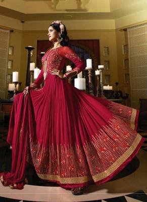 Red georgette semi stitched wedding salwar kameez 2