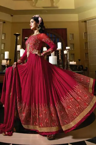 Red georgette semi stitched wedding salwar kameez