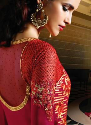 Red georgette semi stitched wedding salwar kameez 3