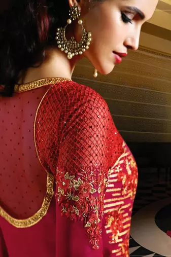 Red georgette semi stitched wedding salwar kameez
