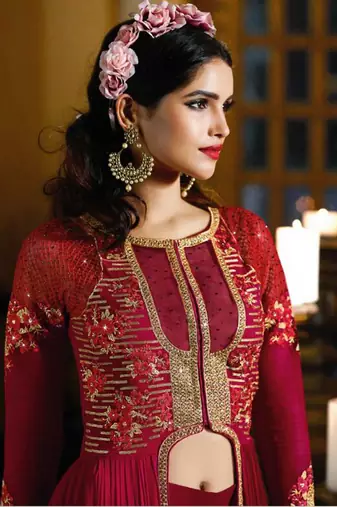 Red georgette semi stitched wedding salwar kameez