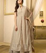 Beige georgette & net semi stitched wedding designer salwar kameez