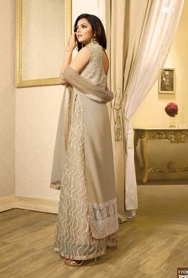 Beige georgette & net semi stitched wedding designer salwar kameez 2