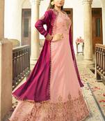 Pink & peach georgette semi stitched wedding anarkali suit with jacket