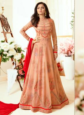Peach georgette semi stitched wedding anarkali suit 1