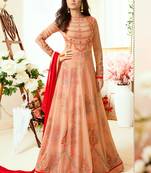 Peach georgette semi stitched wedding anarkali suit