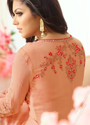 Peach georgette semi stitched wedding anarkali suit 2